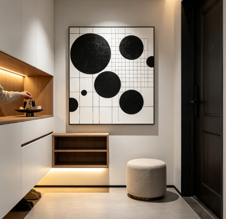 Modern Minimalist Black & White Dot & Grid Wall Art - Image 2