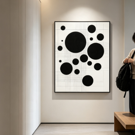 Modern Minimalist Black & White Dot & Grid Wall Art