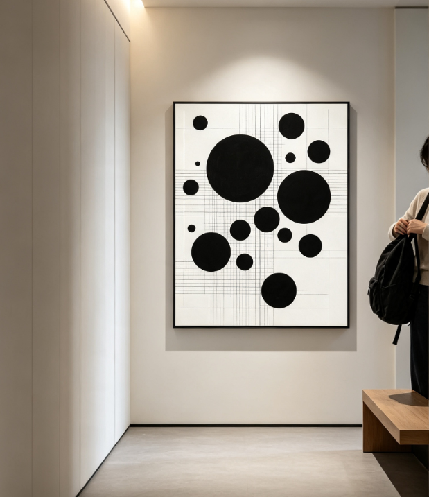 Modern Minimalist Black & White Dot & Grid Wall Art