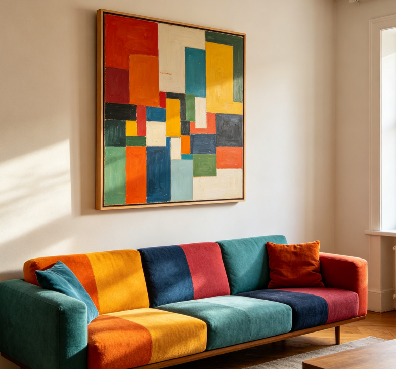 Colorful Geometric Block Abstract Art Print