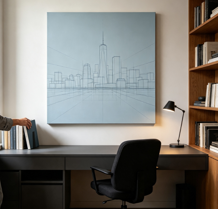 Urban Architecture Line Art Office Decor