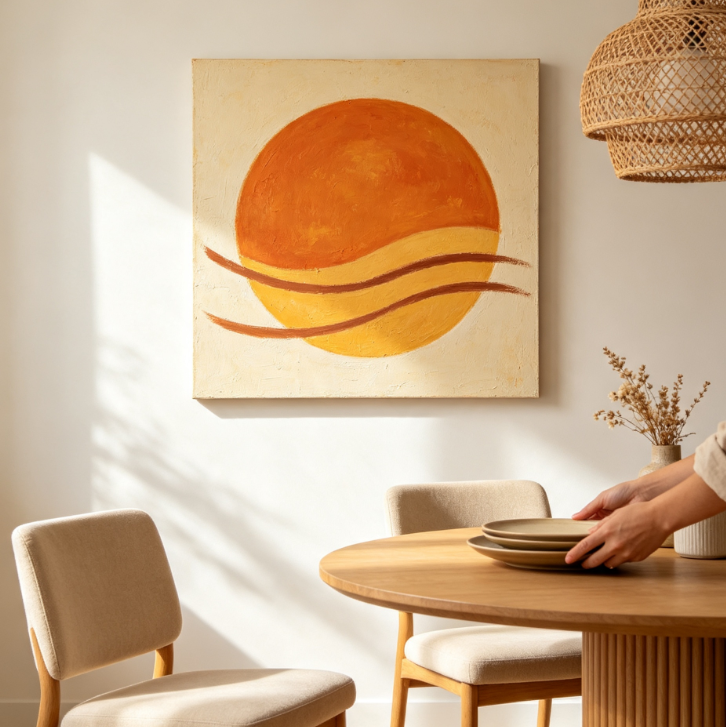 Retro-Style Abstract Round Sun Wall Art (Orange Tones) - Image 2