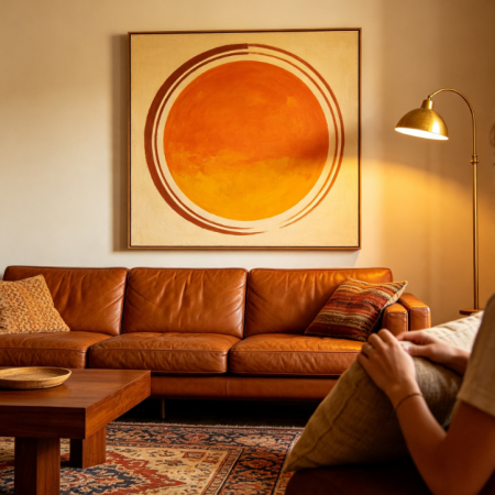 Retro-Style Abstract Round Sun Wall Art (Orange Tones)