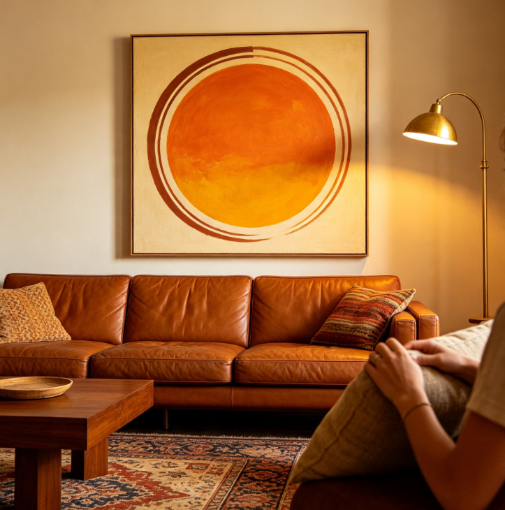 Retro-Style Abstract Round Sun Wall Art (Orange Tones)
